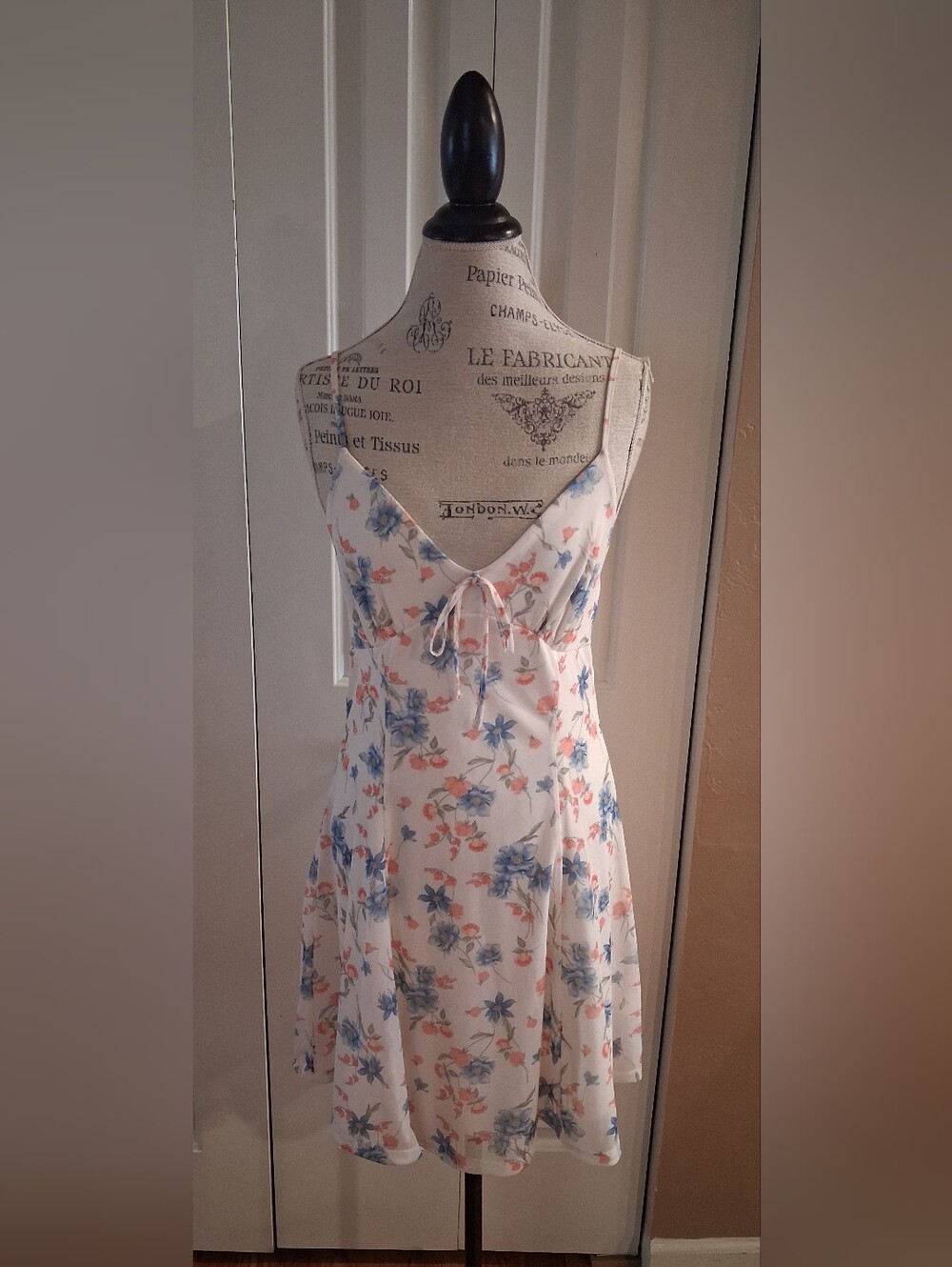 No Comment Ivory Slip Dress with Pink & Blue Floral Print